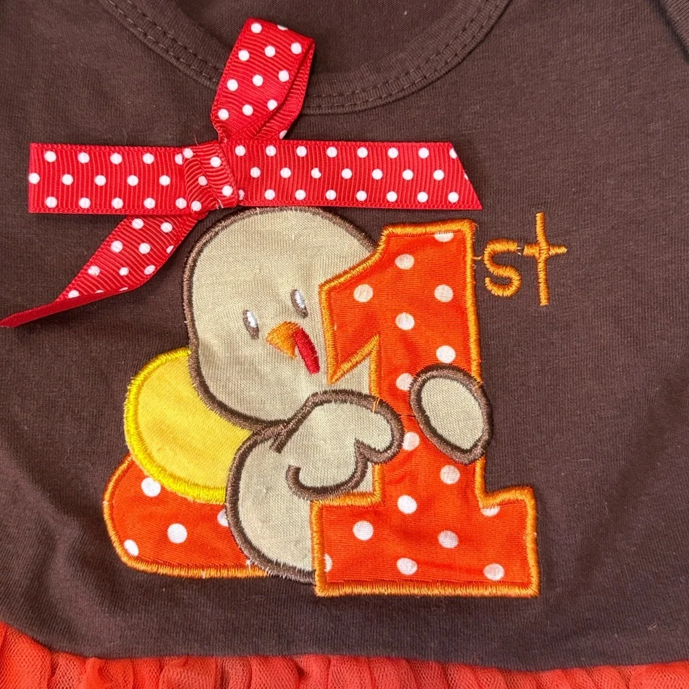 Thanksgiving turkey baby dress girls 24 months brown orange tulle skirt holiday